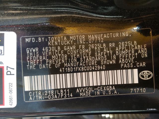2012 TOYOTA CAMRY HYBR 4T1BD1FK8CU042940