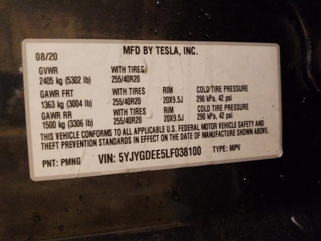 2020 TESLA MODEL Y 5YJYGDEE5LF038100