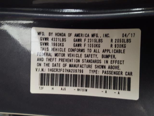 2017 HONDA ACCORD EX 1HGCR2F07HA209796