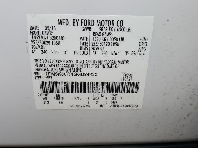 2016 FORD EXPLORER S 1FM5K8GT4GGD24922