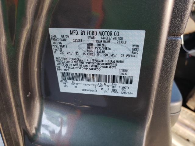 2010 FORD ESCAPE XLT 1FMCU0D70AKA03250