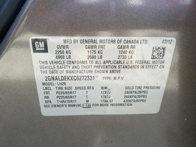 2012 CHEVROLET EQUINOX LT 2GNALDEKXC6272331
