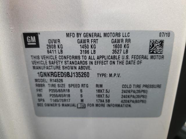 2011 CHEVROLET TRAVERSE 1GNKRGED9BJ135260