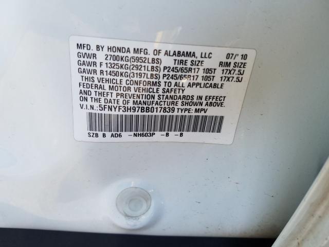 2011 HONDA PILOT TOUR 5FNYF3H97BB017839