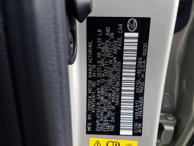 2019 LEXUS ES 350 58ABZ1B19KU033539