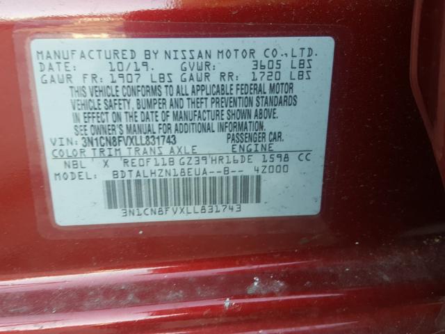 2020 NISSAN VERSA SR 3N1CN8FVXLL831743