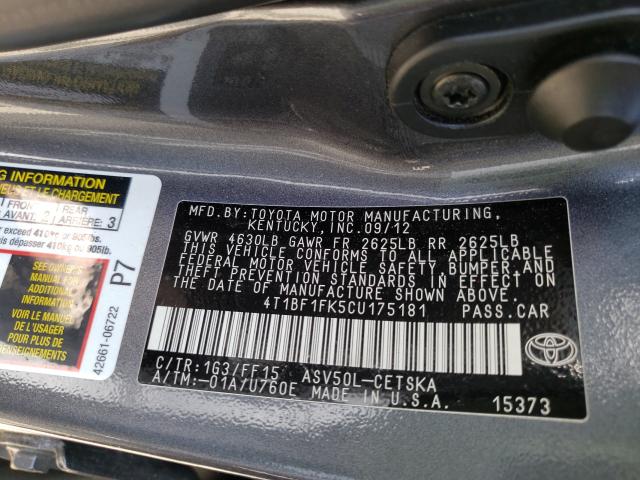 2012 TOYOTA CAMRY BASE 4T1BF1FK5CU175181