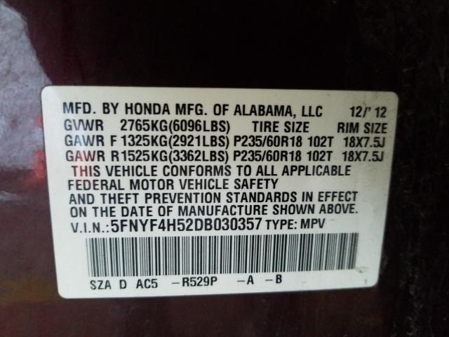 2013 HONDA PILOT EXL 5FNYF4H52DB030357