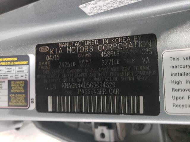 2016 KIA OPTIMA HYB KNAGN4AD5G5094329