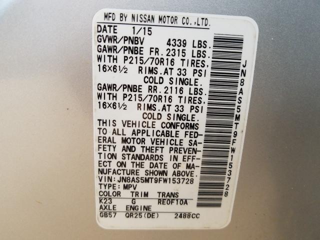 2015 NISSAN ROGUE SELE JN8AS5MT9FW153728