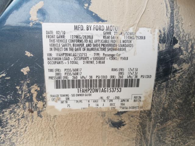 2010 FORD TAURUS SE 1FAHP2DW1AG153753