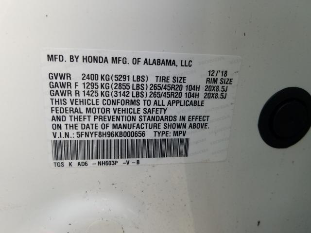 2019 HONDA PASSPORT T 5FNYF8H96KB000656