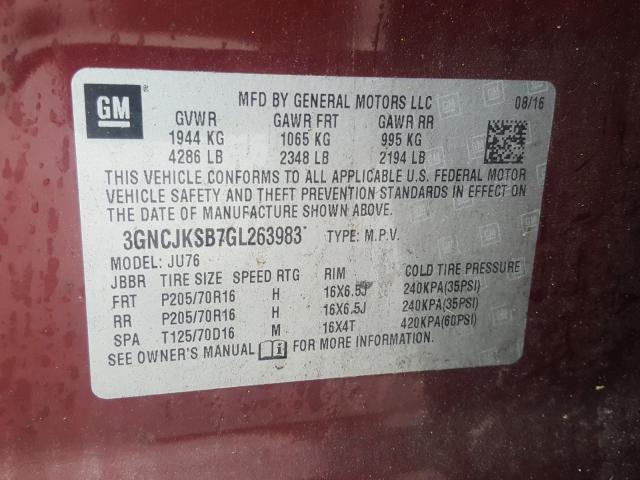 2016 CHEVROLET TRAX LS 3GNCJKSB7GL263983