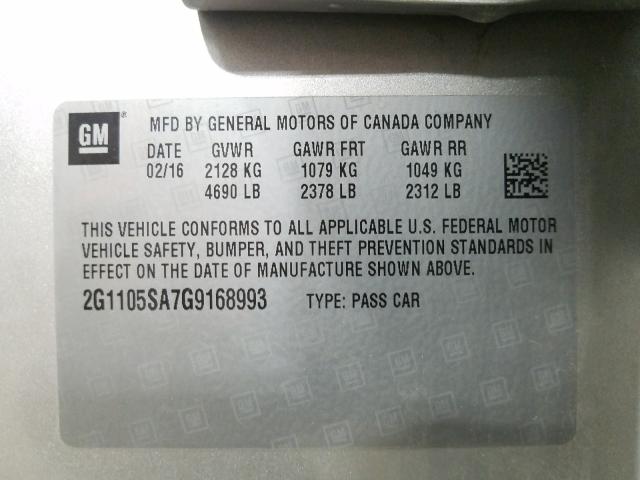 2016 CHEVROLET IMPALA LT 2G1105SA7G9168993