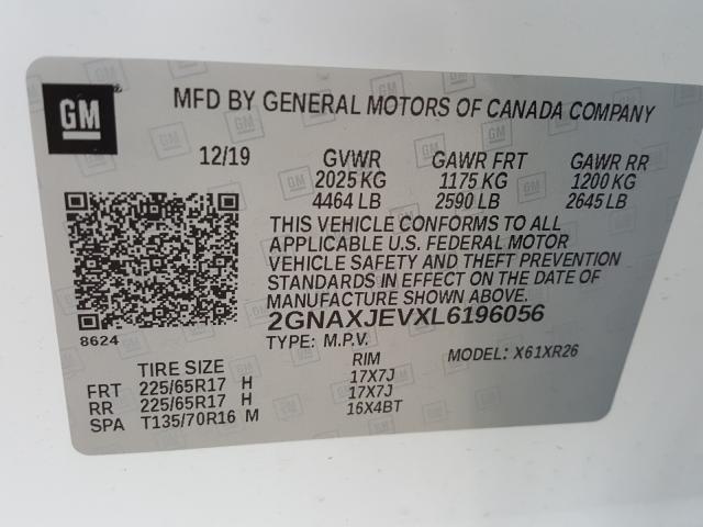 2020 CHEVROLET EQUINOX LT 2GNAXJEVXL6196056