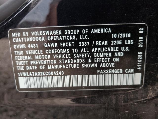 2019 VOLKSWAGEN PASSAT WOL 1VWLA7A32KC004240