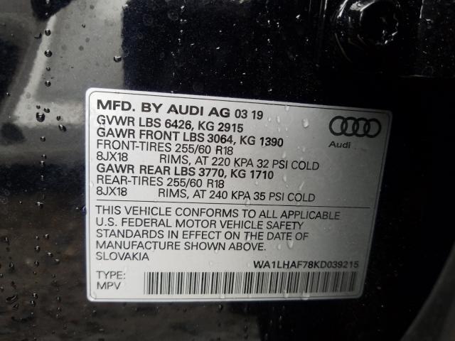 VIN WA1LHAF78KD039215 2019 Audi Q7, Premium Plus no.10