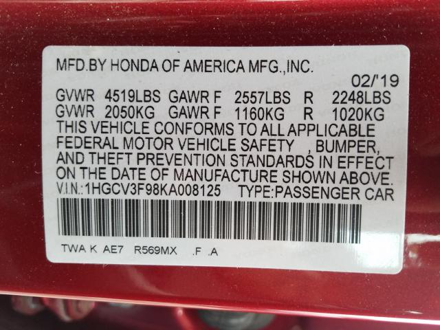 2019 HONDA ACCORD TOU 1HGCV3F98KA008125