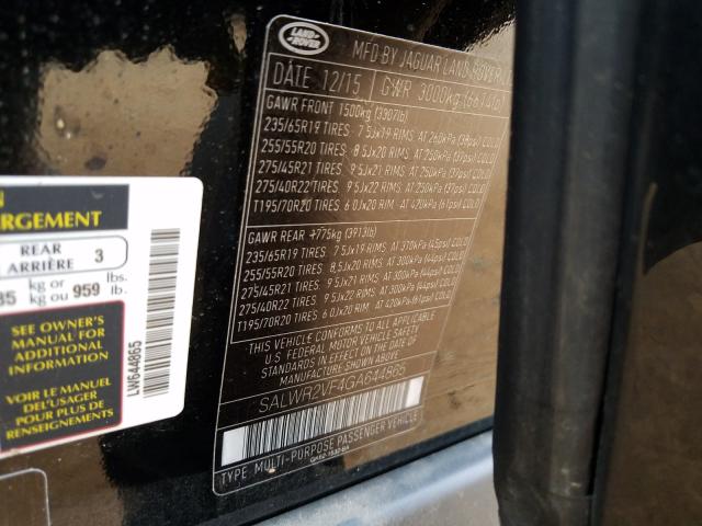 2016 LAND ROVER RANGE ROVE SALWR2VF4GA644865
