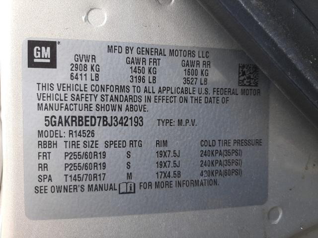 2011 BUICK ENCLAVE CX 5GAKRBED7BJ342193