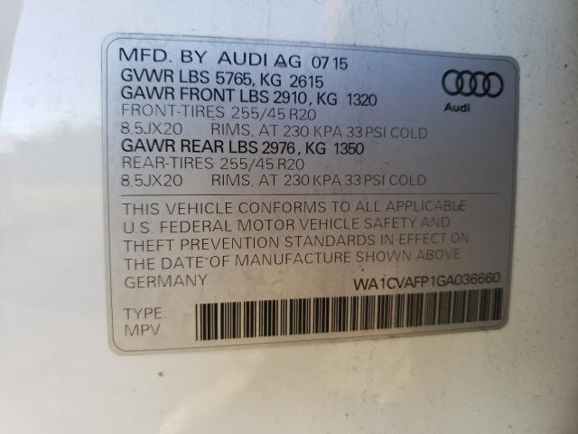 2016 AUDI Q5 TDI PRE WA1CVAFP1GA036660