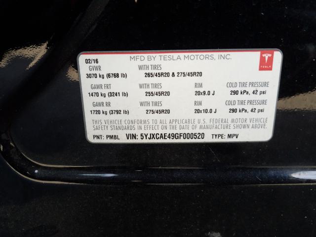 2016 TESLA MODEL X 5YJXCAE49GF000520