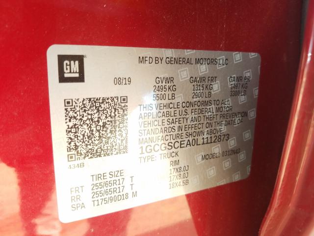 2020 CHEVROLET COLORADO L 1GCGSCEA0L1112873