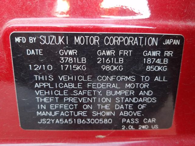 2011 SUZUKI SX4 JS2YA5A51B6300580