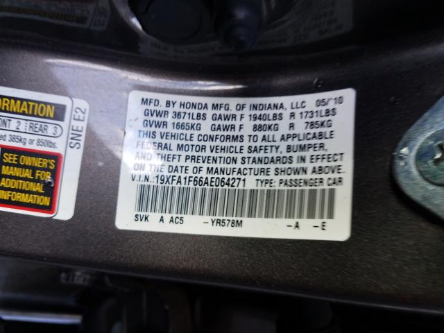 2010 HONDA CIVIC LX-S 19XFA1F66AE064271