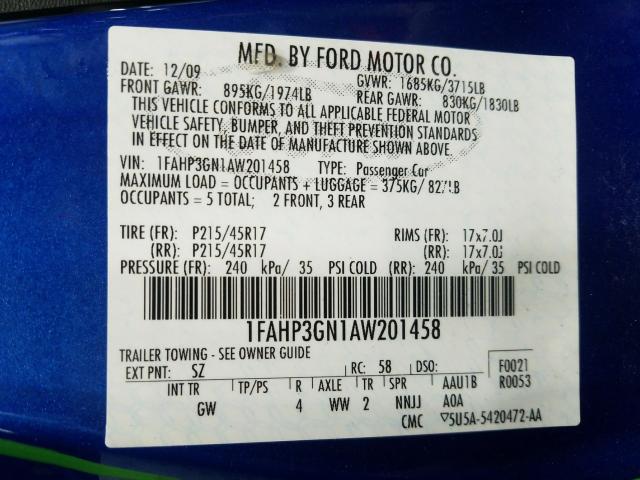 2010 FORD FOCUS SES 1FAHP3GN1AW201458