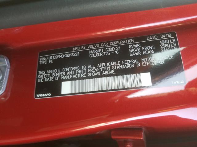 2019 VOLVO S60 T5 R-D 7JR102FM0KG013322