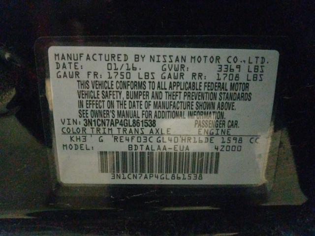 2016 NISSAN VERSA S 3N1CN7AP4GL861538