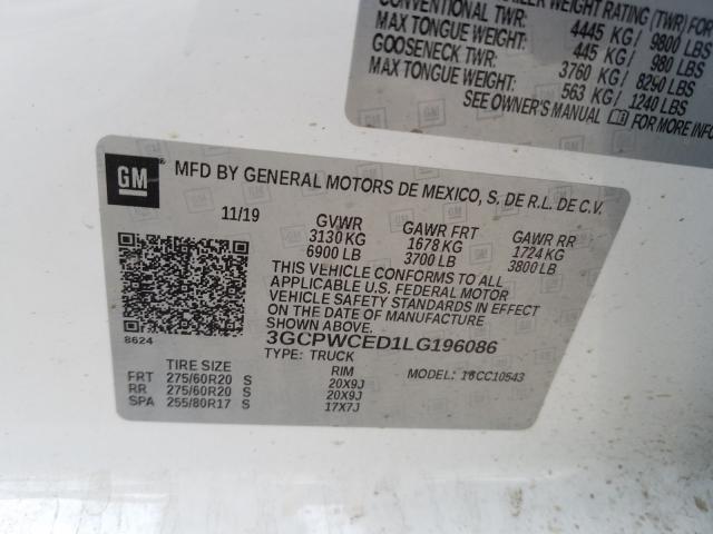 2020 CHEVROLET SILVERADO 3GCPWCED1LG196086