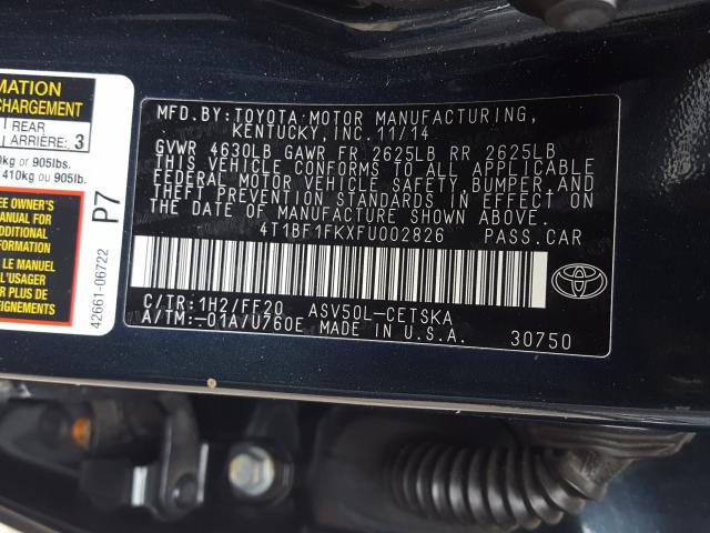 2015 TOYOTA CAMRY LE 4T1BF1FKXFU002826