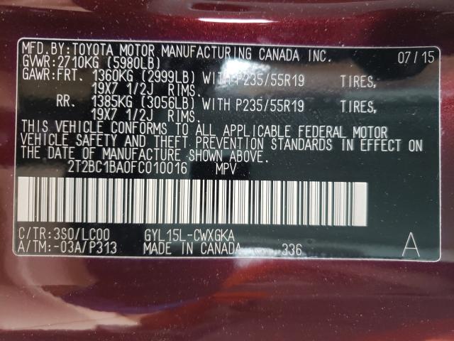 2015 LEXUS RX 450H 2T2BC1BA0FC010016