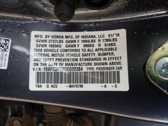 2016 HONDA CIVIC LX 19XFC2F58GE020384
