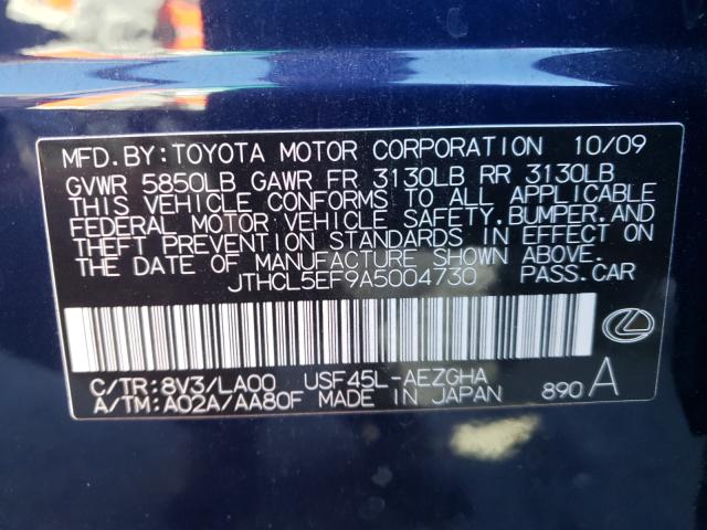 2010 LEXUS LS 460 JTHCL5EF9A5004730