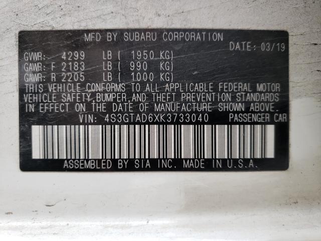 2019 SUBARU IMPREZA PR 4S3GTAD6XK3733040