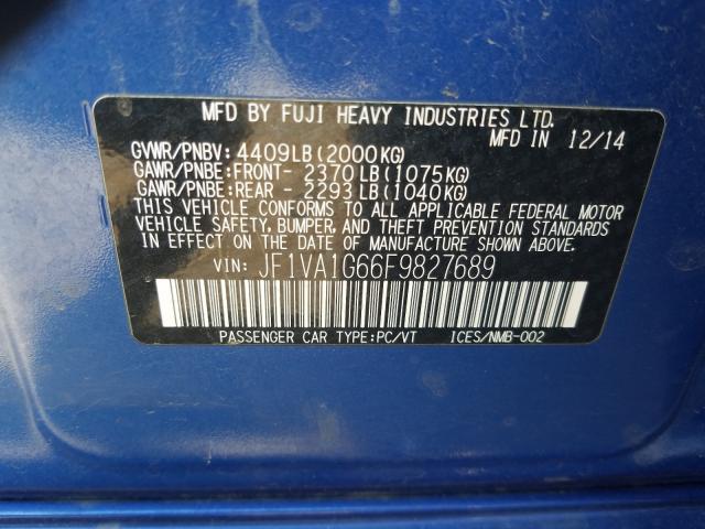 2015 SUBARU WRX LIMITE JF1VA1G66F9827689