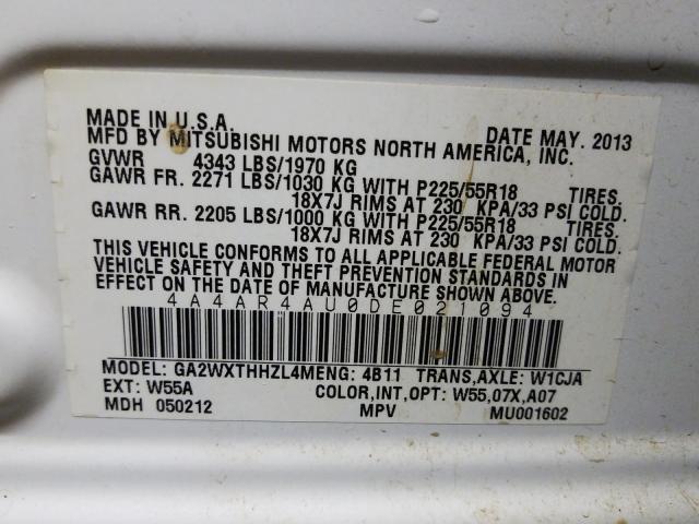 2013 MITSUBISHI OUTLANDER 4A4AR4AU0DE021094