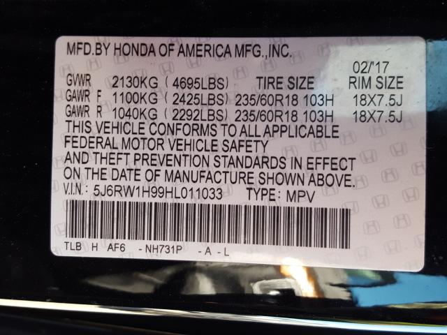2017 HONDA CR-V TOURI 5J6RW1H99HL011033