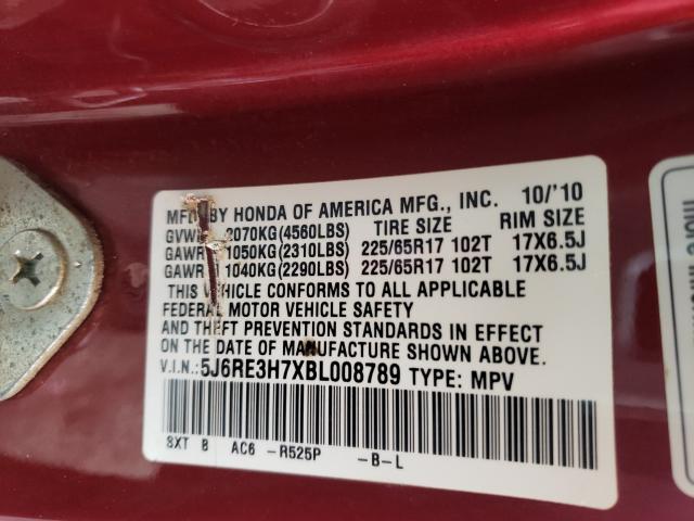 2011 HONDA CRV 5J6RE3H7XBL008789