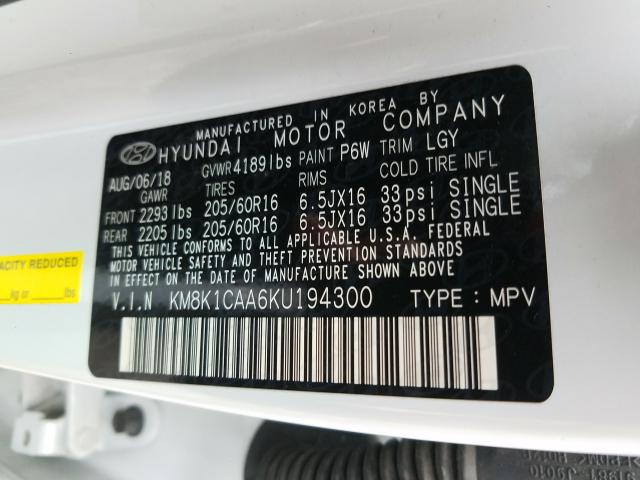 2019 HYUNDAI KONA SE KM8K1CAA6KU194300