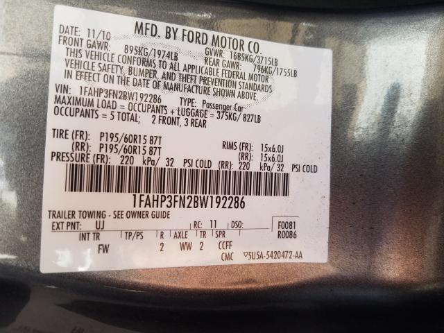 2011 FORD FOCUS 1FAHP3FN2BW192286