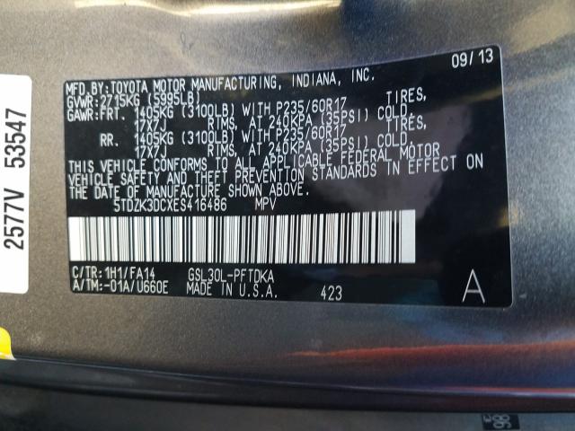 2014 TOYOTA SIENNA 5TDZK3DCXES416486