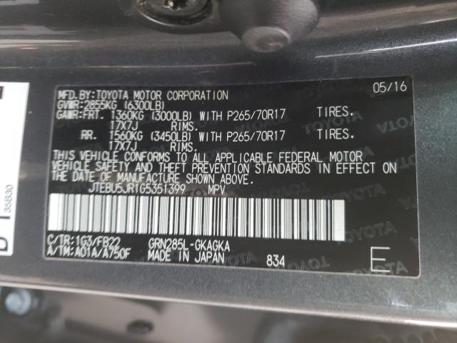 2016 TOYOTA 4RUNNER SR JTEBU5JR1G5351399