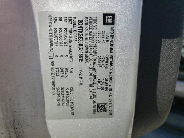 2011 CHEVROLET AVALANCHE 3GNTKGE33BG316615
