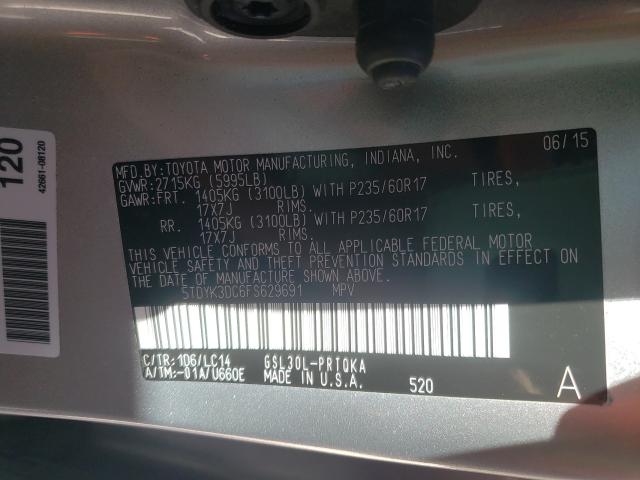2015 TOYOTA SIENNA XLE 5TDYK3DC6FS629691