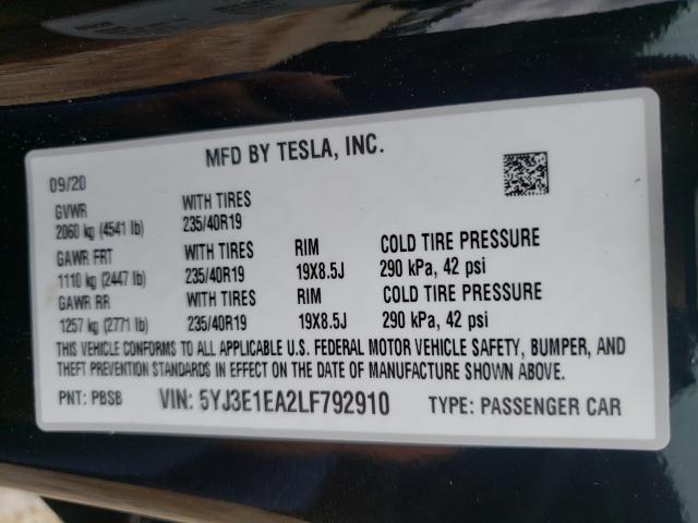 2020 TESLA MODEL 3 5YJ3E1EA2LF792910
