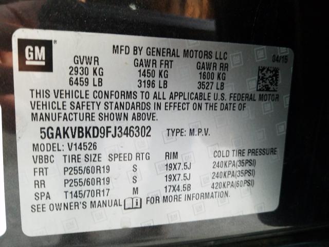 2015 BUICK ENCLAVE 5GAKVBKD9FJ346302